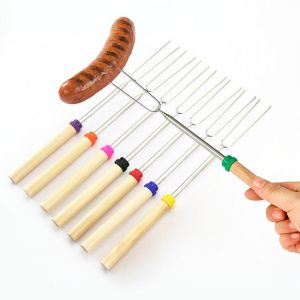 8pcs/Set Stainless Steel BBQ Marshmallow Roasting Sticks Camping Cookware Extending Roaster Telescoping Forks For Kids