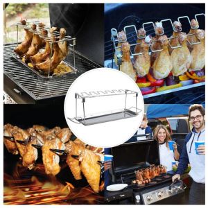 Newest Arrival Chicken Drumstick Barbecue Rack with Foldable Feet, Stainless Steel 17 Slots Snap Non-slip Tool