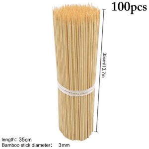 35cm/3mm 100pcs Bamboo Wooden BBQ Skewers Food Bamboo Meat Tool Barbecue Party Disposable Long Sticks Catering Grill Camping