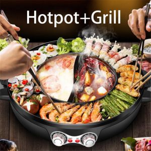 2200w 2 In1 Electric Multi Cooker Barbecue Pan Hot Pot Indoor Smokeless Electric BBQ Electric Grill 110V US Plug