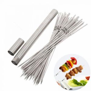 25pcs Reusable Barbecue Skewers with Storage tube Stainless Steel BBQ Needle Stick for Outdoor Camping Picnic Tool