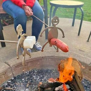 2021 New Outdoor Barbecue Rack Human Shaped Grill Holder Hot Dog Stand BBQ Forks Cotton Candy Grilling Sticks Campfire Skewers