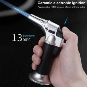 Metal Gun Turbo Torch Jet Blue Flame Lighter Windproof Compact Portable Refill Butane Gas Cigar Cigarette Encendedores Creativos