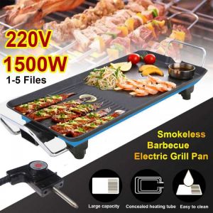 1500W Electric BBQ Grill Pan Smokeless Non-Stick Barbecue Machine Grilled Meat Baking Hotplate Teppanyaki Household Outdoor