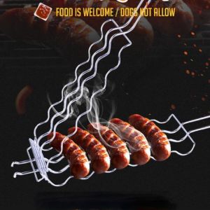 BBQ Grill Tools Sausage Grill Net Barbecue Sausage Grill Net Stainless Steel Grill Net Outdoor Barbecue Clip Barbecue Rack