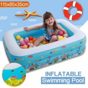 115x85x35cm Rectangle Large Inflatable Swimming Pool Kids Family Paddling Pool Bathtub Adult Toy Water Party Summer