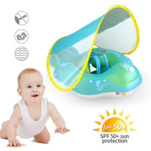 Portable Baby Pool Float Neck Ring With Sunshade Portable Mother Children Swim Circle Inflatable Safety Swimming Ring Float Seat