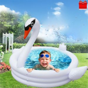 Baby Portable Inflatable White Swimming Pool PVC Children Kids Cartoon White Inflatable Swan Pool Kids Summer Outdoor Funny Toys