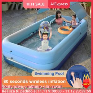 2.6m Family Inflation Pool Sunshade wireless automatic inflation PVC Thick Square Outdoor, indoor Swimming Pool & Accessories