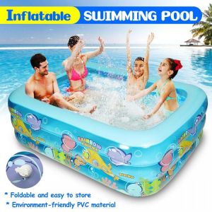 2 Size Cartoon Inflatable PVC Swimming Pool Bath Tub for Kids Children Family Summer Outdoor Water Swimming Play Fun Center Toys
