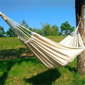 200x150cm Double Hammock Outdoor Rollover Prevention Camping Canvas Hanging Swing Bed for Patio Travel Hiking Backpacking Travel