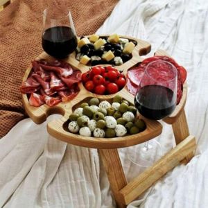 Folding Wooden Picnic-table Outdoor Folding Wine Table With Glass Holder 2 In 1 Wine Glass Rack Outdoor Portable Folding Table