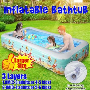 4Layer Large Swimming pool Children Inflatable Pool Inflatable bathtub Framed pool for family Above ground Square Swimming Pools