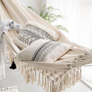 White Hanging Chair Large Brazilian Macrame Fringe Hammock Wings 2 Person Hammock Canvas Swing Net Chair Indoor Double Hammock