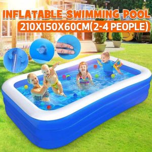 7ft 210CM Rectangular Inflatable Swimming Pool Paddling Pool Bathing Tub Outdoor Summer Swimming Pool Hot Spring For Kids Adult