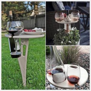 Outdoor Wine Table Portable Camping Trip Wine Glass Holder Garden Stand Tray