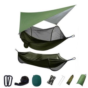 Outdoor Portable Double Hammock with Mosquito Net and Rain Fly Hammock Travel Hammock Patio Furniture for Camping Travel Hiking