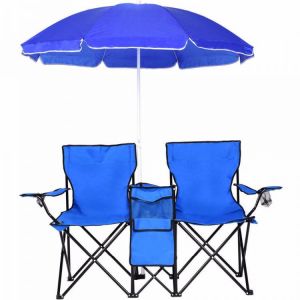 Giantex Portable Folding Picnic Double Chair W/Umbrella Table Cooler Beach Camping Chair Outdoor Furniture OP70621