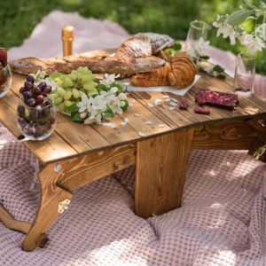 Multifunctional Wooden Outdoor Folding Table Beach Camping Backpacking Portable Mini Garden Furniture Picnic Desk Storage Basket
