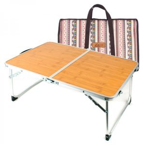 HooRu Camping Folding Table Lightweight Beach Handbag Aluminum Table with Carry Bag Outdoor Travelling Bamboo Laptop Desk
