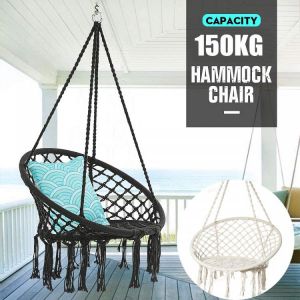 Round Hammock Portable Beach Chair Hanging Rope Chair Swing Chair Seat for Adults Kids Garden Hammock with Indoor Outdoor