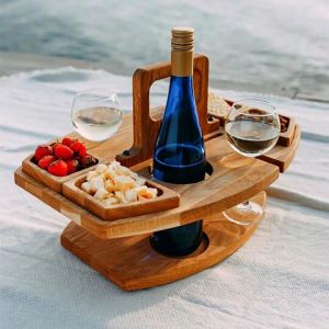 Portable Wooden Outdoor Portable Folding Wine Table Detachable Wine Glass Holder Folding Table Travel Camping Fruit Snack Table
