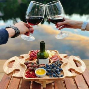Portable Wine Glass Rack Folding Wooden Picnic Table Fruit Table Wine Outdoor Furniture Desk Collapsible Table Picnic Support