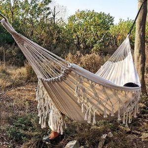 White Hammock with spreader bar Double/Single Garden swing Sleeping bed Portable Outdoor Camping Garden hanging chair
