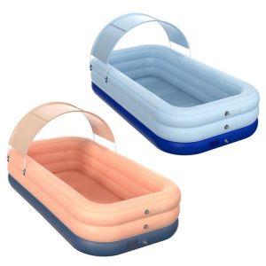 2.1/2.6M Wireless Inflatable Swimming Pool Thick Rectangle Paddling Pool With Sunshade Outdoor Backyard Summer Water Play Center