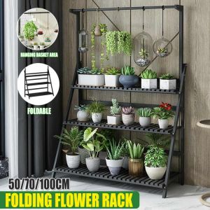 Folding 50/70/100cm  3 Tier Plants Shelves Flower Rack Wooden Ladder Shelf Cabinets Storage Furniture For Indoor Outdoor Garden