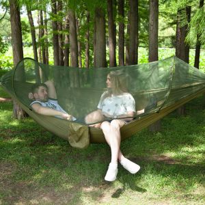 Pop Up Camping Hammock With Mosquito Net Portable Quick Set Up Hanging Sleeping Bed 250x120cm Outdoor Hamak Hamac 98*47''