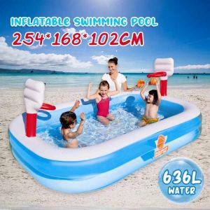 Children's Home Outdoor Swimming Pool Inflatable Pool Water Basketball Home Paddling Pool With 2 Inflatable Ball 254x168x102c