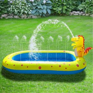Inflatable Pad Dinosaur Fountain Swimming Pool Indoor Sprinkler Toddler Water Game Play Center for Kids Portable Child