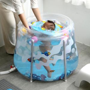 Baby Swimming Pool Four-Season Infant Inflatable Folding Shower Bath Bucket Children Kid Household Portable Bathtub with Bracket