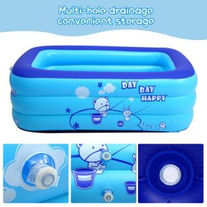 Thickening Inflatable Swimming Pool Family Summer Outdoor Water Play Pool Bathtub with Bubble Bottom for Kids 47x28x15inch