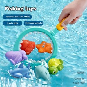 4-6y Children Fish Fishing Fishnet Set Water Spray Plastic Toys Baby Bathing Shower Bathroom Swimming Pool Games Marine Animals