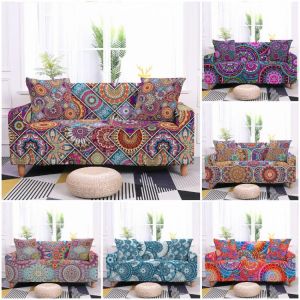 1/2/3/4 Seater Bohemian Flower Pattern Elastic Sofa Cover Stretch Polyester Sofa Slipcovers for Living Room Mandala Couch Cover