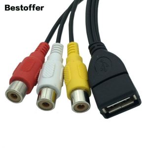 1.5 Meters USB 2.0 A to 3 RCA Phono AV Female Plug Cable Lead PC TV AUX Audio Video Adapter