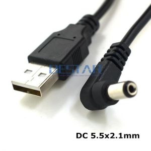 USB 2.0 to DC 5.5mm / 2.1mm 5.5 * 2.1 mm 5.5x2.1 tubular 5 Volt DC Barrel Jack Power charge Cable 1m Elbow Right Angle Design