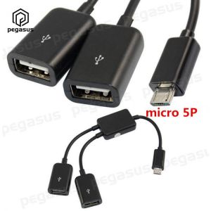 One Point Two Power Supply USB HUB 2.0 Micro 5P Plug Male to Double A Female Port Adapter Cable OTG Converter