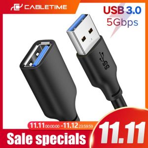 CABLETIME USB Extension Cable USB 3.0 to USB M/F Cable 5Gbps for TV Smart PS4 X box SSD USB Extender Data Cord C267