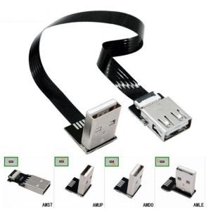 FPC Flexible Flat USB 2.0 Up & Down & Left & Right 90 Degree Angle Male to Female Extender Cable For Monitor Mouse 0.0