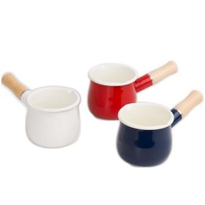 Milk Pot Pan Clay Cooking Classic Non Stick Mini Coffee Enamel Cast Iron Dutch Oven With Single Wooden Handle