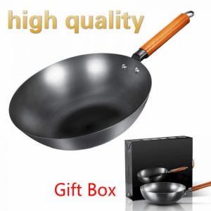 Gift Box High Quality Chinese Iron Wok Traditional Handmade Iron Pot Non-stick Pan Non-coating Induction and Gas Frying Pan
