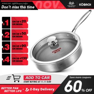 KOBACH 26cm frying pan kitchen nonstick pan 304 stainless steel frying pan kitchen nonstick skillet frying pan with lid