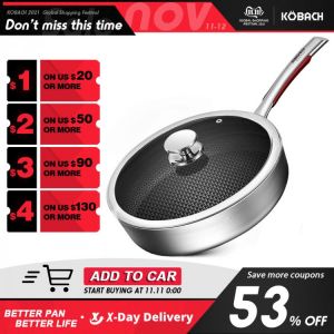 KOBACH 26cm frying pan kitchen nonstick pan stainless steel skillet honeycomb nonstick pan frying pan with lid