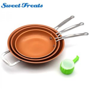 Sweettreats A Set 8/10/12 inch Non-stick Copper Frying Pan with Ceramic Coating and Induction cooking+1 pc Utility Healthy Food