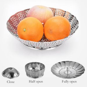 Stainless Steel Folding Dish Steam Food Steamer Basket Mesh Vegetable Vapor Cooker Steamer Expandable Pannen Kitchen Tool