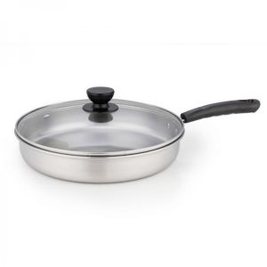Schnesland Stainless Steel Frying Pans with Glass Lid Uncoated Skillet Wok Pan