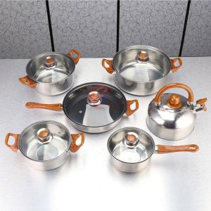 6pcs/set Kitchen Utensils Cooking Pots Pans Food Dishes Casseroles Frypan Saucepan With Glass Lid Stainless Steel Cookware Set